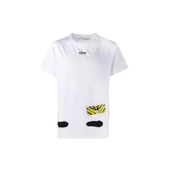 Off-White C/O Virgil Abloh Футболка с принтом в виде тигровых полосок, мужские топы, белые OMAA002S171850130110 XXS