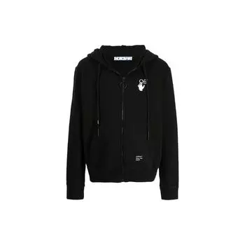 Off-White Carav Arrow Тонкая толстовка на молнии с капюшоном, черные/белые мужские топы OMBE001F21FLE0091001