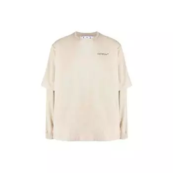 Off-White Caravag Arrow Logo Бежевая мужская уличная одежда с длинными рукавами и двойными рукавами OMAB068S22JER0011710 M