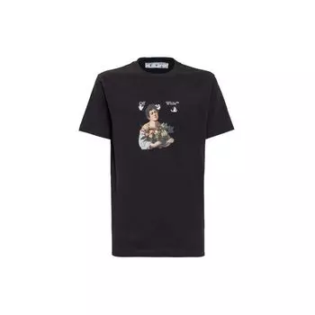 Off-White Caravaggio Boy Slim Tee Черные/белые мужские топы OMAA027S21JER0111001 S