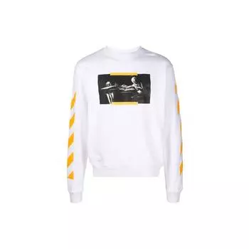 OFF-WHITE Caravaggio Saint Jerome Writing Print Slim Fit Sweatshirt White Yellow Men Streetwear OMBA025F21FLE0090184