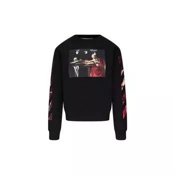Off-White Caravaggio Тонкие черно-красные топы унисекс с круглым вырезом OMBA025R21FLE0051025 XL