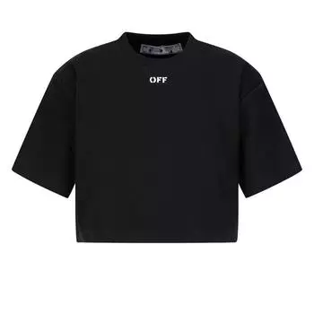 Off-White Cropped Logo Casual Tee Black/White Women Tops OWAA081R21JER0011001