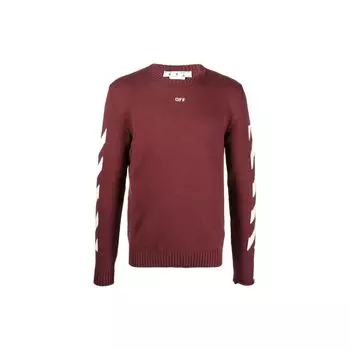 Off-White Diag Arrow Knit Crewneck Barolo/Белые мужские топы OMHE023F22KNI0012801