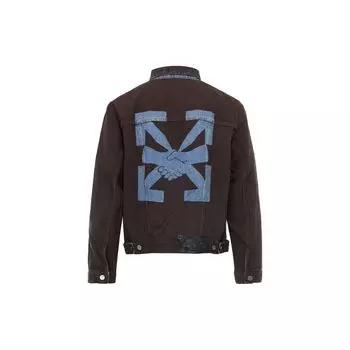 Off-White Джинсовая куртка с принтом стрелы, потертостями на спине и длинными рукавами, мужская куртка темно-синего цвета OMYE061F20DEN0036064 L