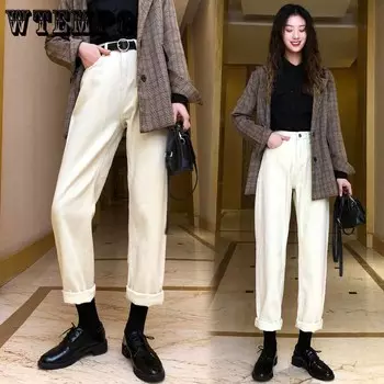 Off White джинсы для женщин Осень Свободные брюки Harlem Casual Straight с высокой талией XL белый