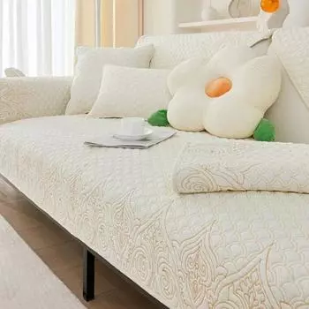 Молочно-белое вышитое хлопковое полотенце для дивана, нескользящая ткань, коврик для спинки, утолщенная ткань, подушка, многоцелевой чехол для дивана, дом 70x70