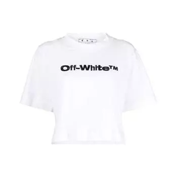 Off-White Футболка Bounce Helvetica Crop, белая/черная, женские топы OWAA090F22JER0030110 L