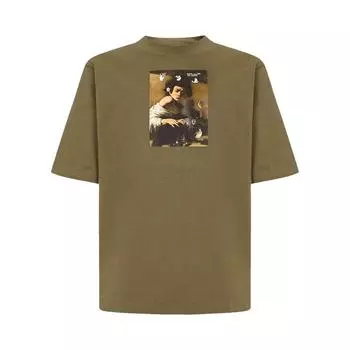 Off-White Футболка для скейтбординга Caravaggio Boy с короткими рукавами, зеленая/разноцветная, мужские топы OMAA119F21JER0175584