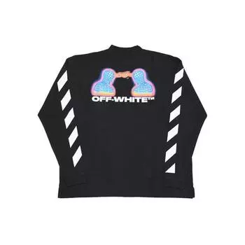 Off-White футболка с длинным рукавом с принтом, мужские топы, черная OMAB032E191850061088 XS