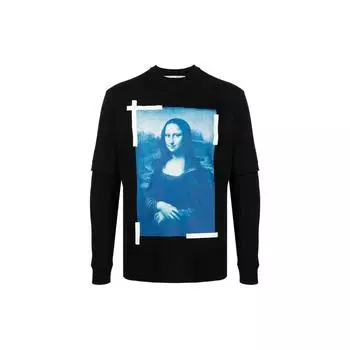Off-White Футболка с длинным рукавом с принтом Monalisa, мужские топы, черная OMAB068C99JER0011045BLACK XS