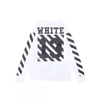 Off-White Футболка с длинным рукавом в полоску с надписью «Initial Religion» от C/O Virgil Abloh, 13 букв, унисекс, белая, AU2001-03-00 S
