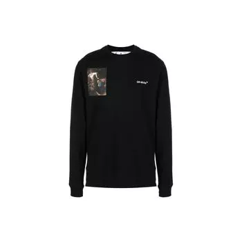 Off-White Футболка с длинными рукавами Caravaggio Lute Skate, черные/белые мужские топы OMAB064C99JER0081001