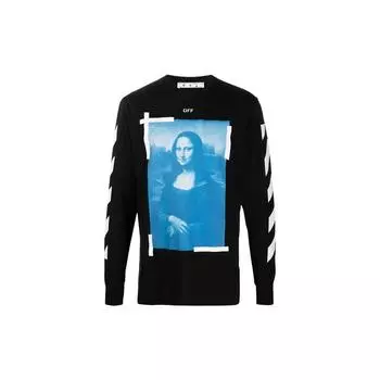 Off-White футболка с длинными рукавами «Мона Лиза» Черные топы унисекс OMAB001R21JER0021001