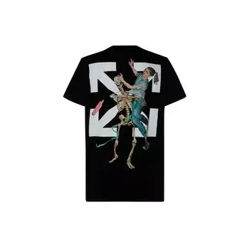 Off-White Футболка с коротким рукавом и принтом скелетов Pascal Мужские топы Черные OMAA027F20FAB0031010