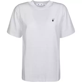 Off-White Футболка с коротким рукавом и круглым вырезом, цветочным принтом и логотипом, женская белая OWAA049E20JER0090155 M