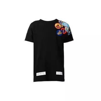 Off-White Футболка с коротким рукавом и вышитым логотипом Мужские топы Черные CM10082405 XS
