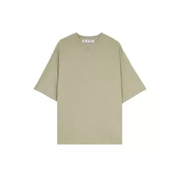 Off-White Футболка с круглым вырезом и геометрическим принтом логотипа, мужские топы, зеленая OMAA119F21JER0121717 S