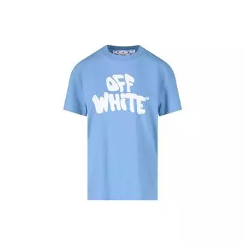 Off-White Футболка с логотипом 70-х годов, повседневная, синяя/белая, женские топы OWAA089S23JER0174001 L