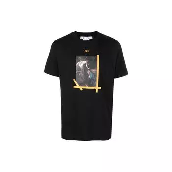Off-White Футболка с принтом Караваджо Черные/Белые мужские топы OMAA027C99JER0151001
