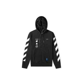 Off-White FW19 Индивидуальный принт с капюшоном на молнии Мужская верхняя одежда Черный OMBE001E19E300051088 L