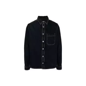 Off-White FW21 Джинсовая рубашка с длинными рукавами с контрастной строчкой и надписью Мужские топы Темно-синий OMYD027F21DEN0014701