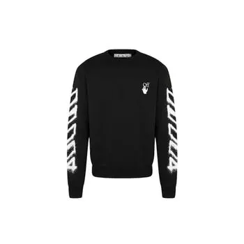 Off-White FW21 Хлопковая классическая толстовка со стрелками и круглым вырезом, мужские топы, черные OMBA025S21FLE0041001