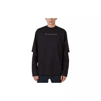 Off-White FW21 Многослойная футболка с длинными рукавами и двумя рукавами с принтом «Зеленая стрелка» Мужские топы Черные OMAB066F21JER0051084