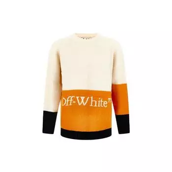 Off-White FW21 Свободный шерстяной свитер с логотипом и длинным рукавом в цветных блоках Мужской свитер Белый OMHE048F21KNI0012001 L