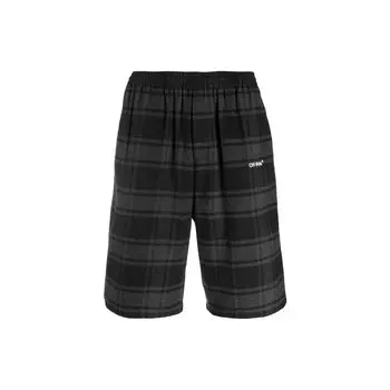 Off-White FW22 Hollow Arrow Pattern Plaid Straight-Leg Shorts Loose Fit Men shorts Black OMCB058C99FAB0010501 S