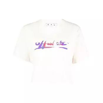 Off-White Готовая укороченная футболка с логотипом бежевого цвета для женщин OWAA090F22JER0016137 S