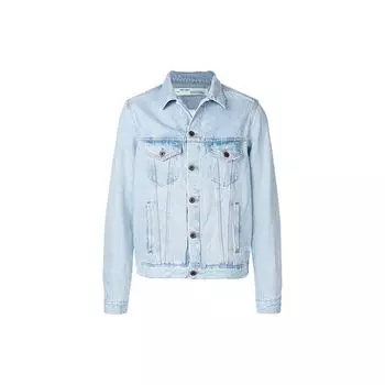 Off-White Iconic Logo Print Джинсовая куртка Мужская Верхняя одежда Голубой OMYE019S193860167188