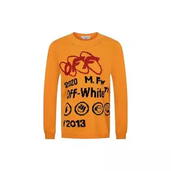 Off-White Industrial Y013 Вязаные желтые мужские топы с круглым вырезом Желтый Черный OMHE032F19E370166010 XXS