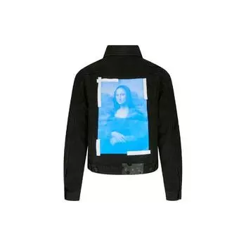 Off-White La Gioconda Тонкая джинсовая куртка Черная/Белая мужская верхняя одежда OMYE054R21DEN0011001