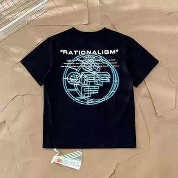 Off-White Летняя новинка 2025 года, глобальная классическая футболка с принтом 3D Blue Arrow и короткими рукавами для мужчин и женщин, парная футболка S чёрный