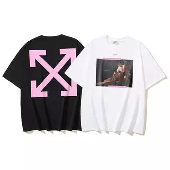 Off-White Летняя новинка 2025 года, классическая футболка с короткими рукавами и принтом стрелы от Caravaggio для мужчин и женщин, парная футболка S