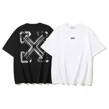 Off-White Летняя новинка 2025 года, классическая футболка с короткими рукавами и принтом Grid Arrow OFF для мужчин и женщин, парная футболка S