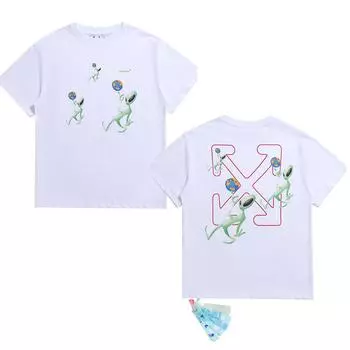 Off-White Летняя новинка 2025 года с принтом Alien Arrow и короткими рукавами для мужчин и женщин, парная футболка S чёрный