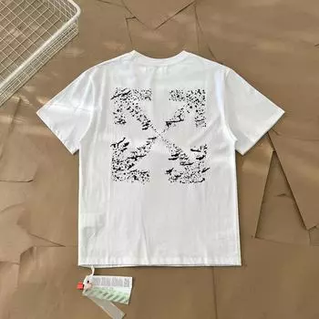Off-White Летняя новинка 2025 года с принтом в виде стрелы и чернилами, футболка с короткими рукавами для мужчин и женщин, парная футболка S чёрный
