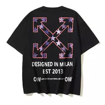 Off-White Лето 2025 года, новая футболка с принтом Pentagram Arrow, разработанная в Милане, классическая футболка с короткими рукавами для мужчин и женщин, парная футболка S