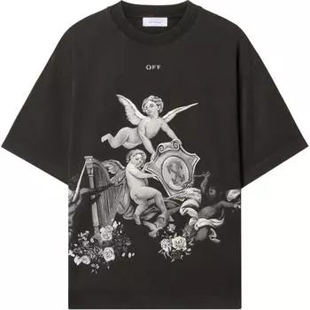 Off-White Letter Print Pattern Round Neck Drop Shoulder Short Sleeve T-Shirt Men T-Shirts Black OMAA120S25JER0011301 XS