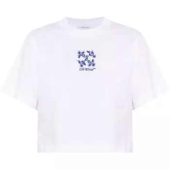 Off-White Logo Embroidered Short Sleeve T-Shirt Women Tops White OWAA090F24JER0010145 S