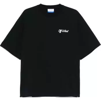Off-White Logo Print Round Neck Drop Shoulder Short Sleeve T-Shirt Loose Fit Men Tops Black OMAA120C99JER00D1001-BLACK L