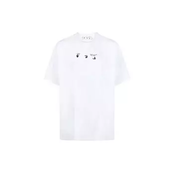 Off-White Маркерная футболка с короткими рукавами, белые/синие мужские топы OMAA038S21JER0010145 XS