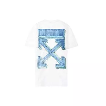 Off-White Маркерная футболка с короткими рукавами, белые/синие мужские топы OMAA038E20JER0020145 XXS