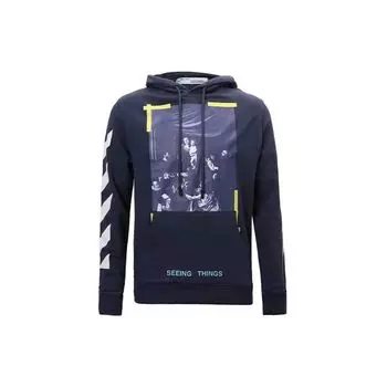 Off-White Масляная картина с рисунком и буквой логотипа с принтом толстовка с длинным рукавом мужская толстовка темно-синего цвета OMBB003F170030163201 S