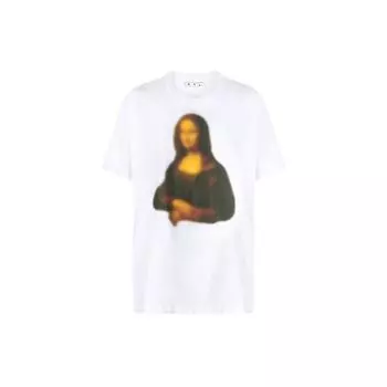 Off-White Mona Lisa Series SS21 Футболка с коротким рукавом с размытым портретным принтом Мужские топы Белые OMAA038F20FAB0140101 XS