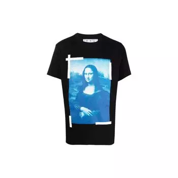 Off-White Monalisa Тонкая футболка с короткими рукавами Черные мужские топы OMAA027C99JER0061045 L