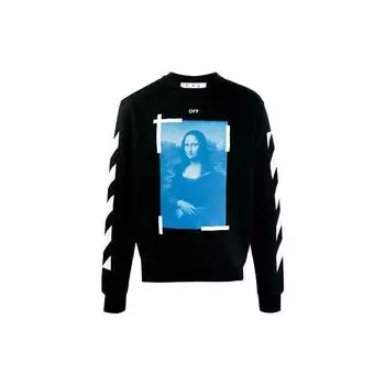 Off-White Monalisa Тонкие черные/белые мужские топы с круглым вырезом OMBA025R21FLE0031001