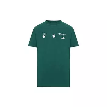 Off-White Мужская хлопковая футболка с большим логотипом и вышивкой Зеленый OMAA027E20JER0025701